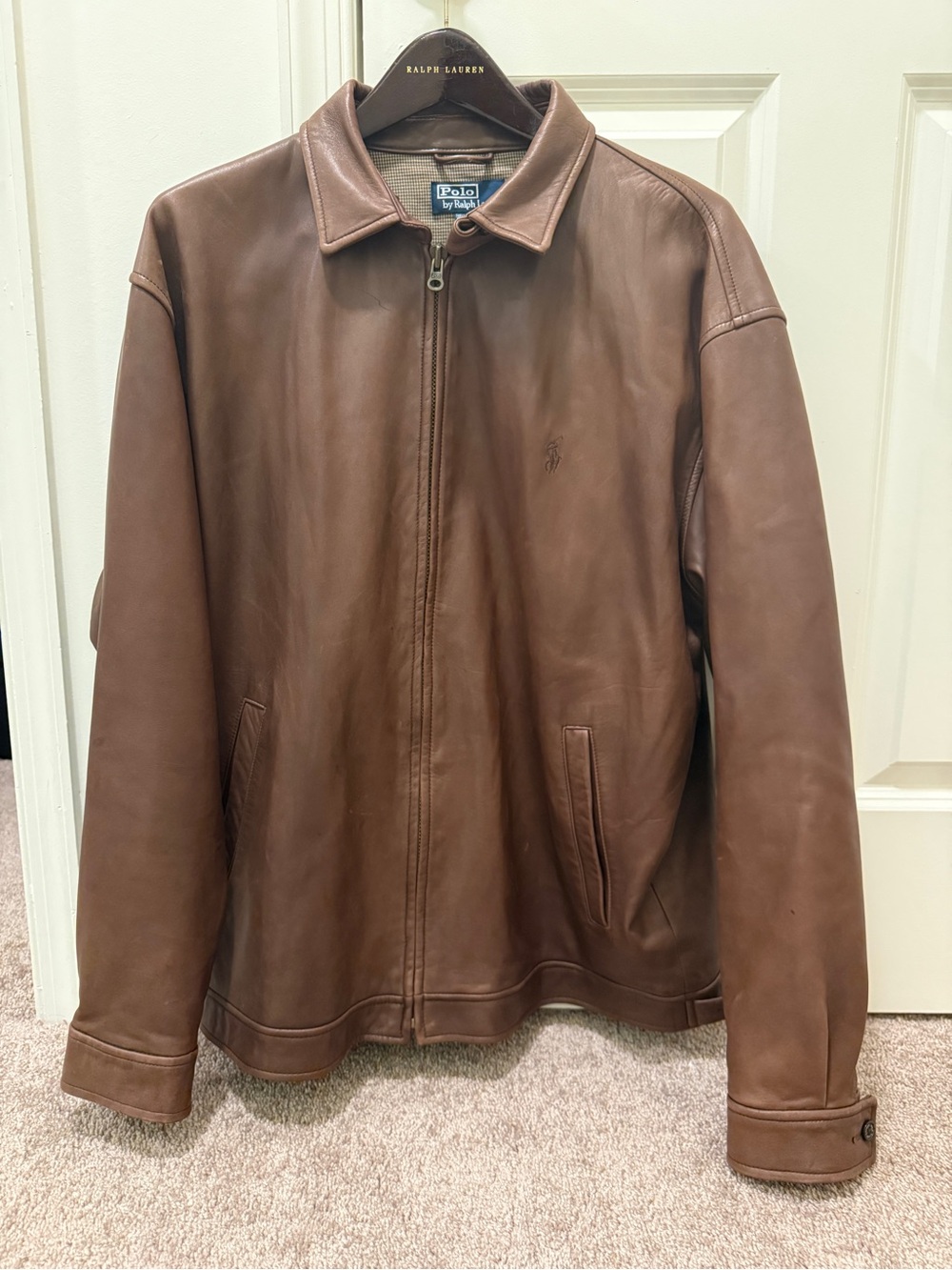 Polo Ralph Lauren men's brown genuine leather vintage bomber jacket XL